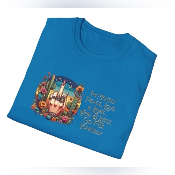 Blue Graphic Tee with Peace and Love Design - Picture 5 of 5